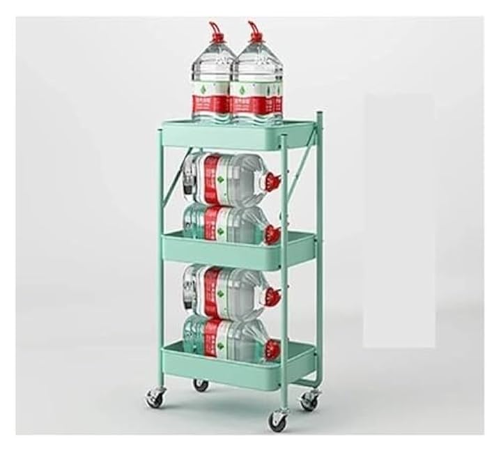 Storage Trolley,Utility Cart Rolling Cart Kitchen Storage Cart 3 Tier Folding Trolley with Wheeled Metal Kitchen Storage Cart Rolling Cart Utility Cart(White)-fQ7pSq0s