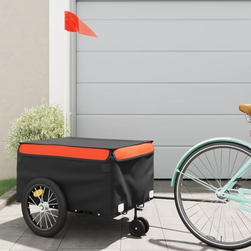 Carro de transporte para perros, remolque de bicicleta, negro y naranja, 45 kg, hierro, para el transporte diario, fácil de montar