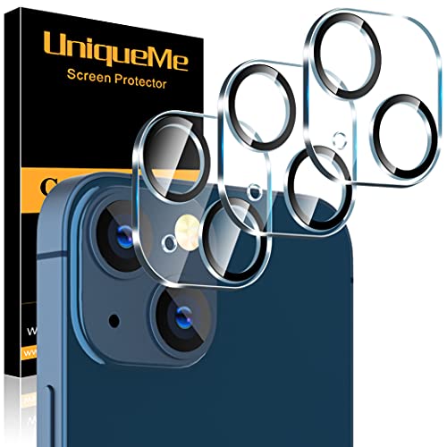 UniqueMe [3 Pack] for iPhone 13 / iPhone 13 Mini Camera Lens Protector, Tempered Glass [Case Friendly][New Version][Scratch-Resistant][Easy Installation] - Black Circle