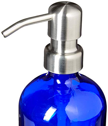 Industrial Rewind Cobalt Blue Soap Dispenser with Stainless Metal Pump - Blue 16oz Glass Lotion Bottle