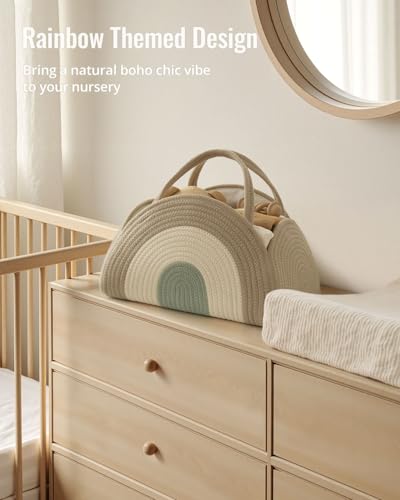 Image of Blissful Diary Baby Diaper Caddy Organizer, Cotton Rope Diaper Caddy Basket, Large Storage Basket for Newborn Boys and Girls, Gift for Baby Shower List, Newborn Essentials, Natural Rainbow