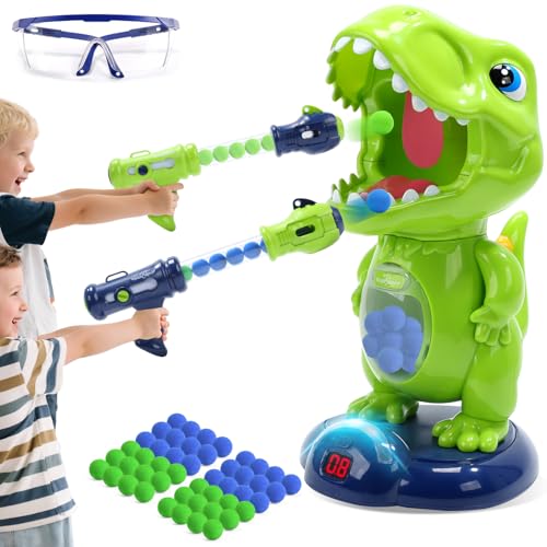 Image of EagleStone Movable Dinosaur Shooting Toys for Kids,Electronic Target Shooting Games with 2 Pump Gun,48 Balls Party Favor Toys with Score Record, LED & Sound, Dino Toys Gift for Boys and Girls