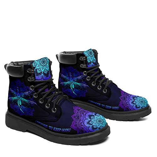 Women‘s Stylish Dragonfly Printed Ankle Boots - Comfortable Lace-Up Hippie Combat Boots with Vibrant Artwork4
