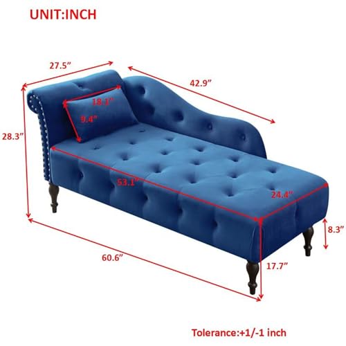 Image of Eafurn 60.6 inch Chaise Lounge Chair Indoor, Oversized Upholstered Sofa Bed for Living Room, Tufted Velvet Sleeper Couch Comfy Recliner Bedroom Reading Seat | Breathable material
