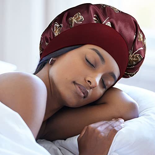 LADES Silk Satin Bonnet-4 Packs Women Satin Hair Bonnet for Curly Hair Satin Bonnet Silk Sleep Cap Silk Hair Wrap for Sleeping Black Hair - Image 4