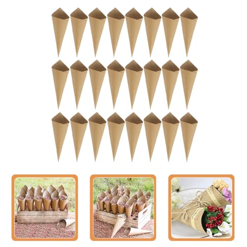 Gadpiparty 120pcs Wedding Confetti Cones Kraft Paper Tapers Cone Flower Holder for Party Petal Small Bouquet Candy Buffet Brown