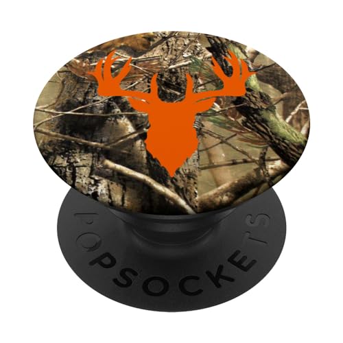 Deer Buck Hunting Men Women Orange Brown Camouflage PopSockets Adhesive PopGrip