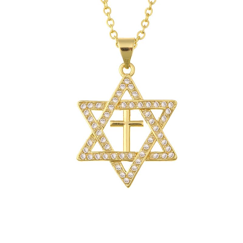 SANDOOStar Of David with Cross Necklace - Estrella De David,Jewish Star Necklace,Religious Christian Faith Jewelry Gift