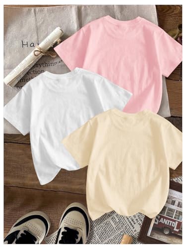 Image of RoseSeek Girl's Shirts 3 Packs Star Butterfly Graphic Tees Crew Neck Short Sleeve T Shirt Casual Tops