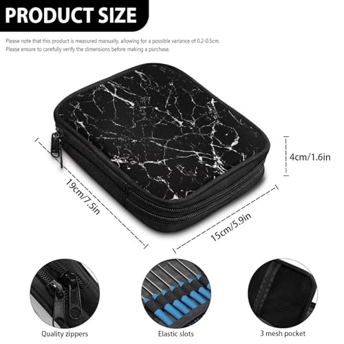 Image of Crochet Hook Case Black Marble Crochet Hook Holder Portable Crochet Hook Storage Bag with Web Pockets Suitable for Crochet Needles /Knitting Accessories