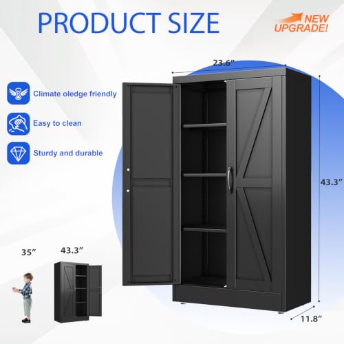 Image of GAIOUS 43.3'' Tall Kitchen Pantry Cabinet, Black Metal Storage Cabinet