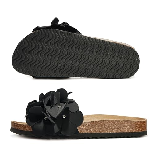 Image of PepStep Slide Sandals for Women or Ladies Dressy Summer Casual, Cute Bow Tie Knot On Top Strap, Comfy Slip On Cork Foot Bed