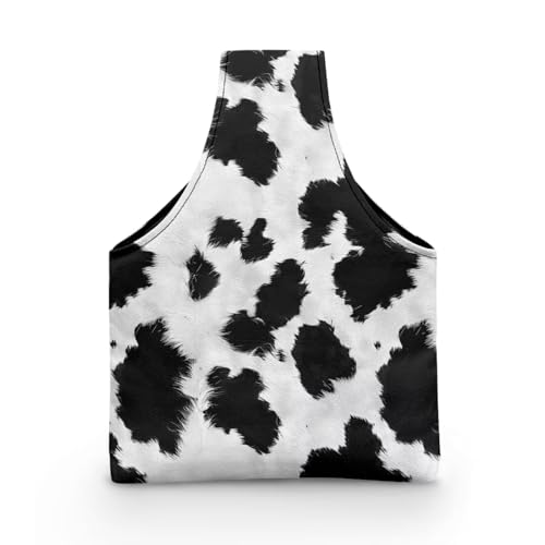 Image of KUIFORTI Cow Print Crochet Bag Small Yarn Storage Tote Bag Knitting Bag and Totes Organizer Yarn Holder for Crocheting on The Go