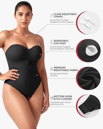 Image of Shapewear Bodysuit Tummy Control Strapless Bra Shapewear for Women Strapless Faja Body Shaper Thong Light Shapewear