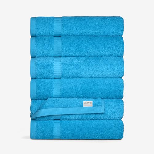 SALBAKOS 100% Turkish Cotton Hand Towel Set of 6 16x30 inch | Heirloom Quality | Hotel & Spa Collection | Ultra Soft, Super Absorbent, Long Lasting Hand Towels | Made in Turkey (Aqua, 6 Hand Towels)