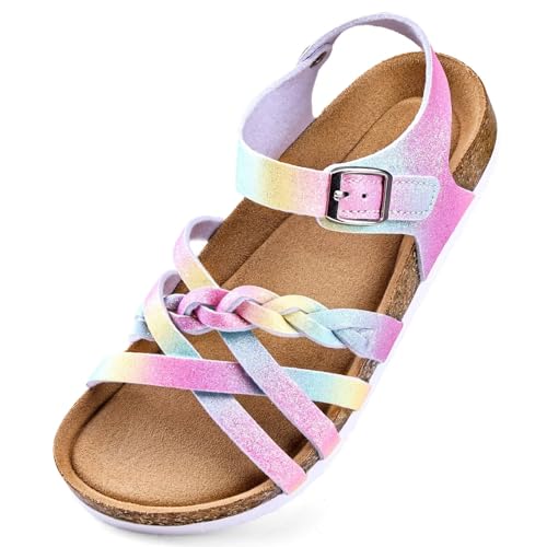 Image of Torotto Girls Sandals with Cork Footbed Adjustable Buckle Casual Slides Sandals Open Toes Flat for Kids Toddler