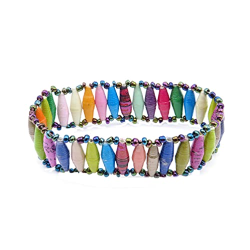 Outreach-Uganda-Stretch-Bracelet--Artisan-Single-Row-Narrow-Bead-Design-in-Multicolor-Handcrafted-from-Recycled-Paper-Beads-Unique-Eco-Friendly-Accessory-for-Everyday-Wear