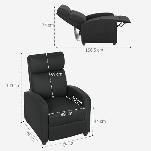 HOMCOM Relaxsessel Fernsehsessel mit Liegefunktion, Leinenoptik, Gepolstert TV-Sessel mit Fußstütze, für Wohnzimmer, Schlafzimmer, Schwarz – Bild 4