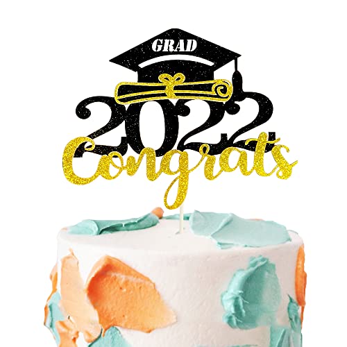 Topfunyy Congrats Grade Cake Topper, Glitter Class of 2022 Cake Pick for 2022 Graduation Party Decoration Cover