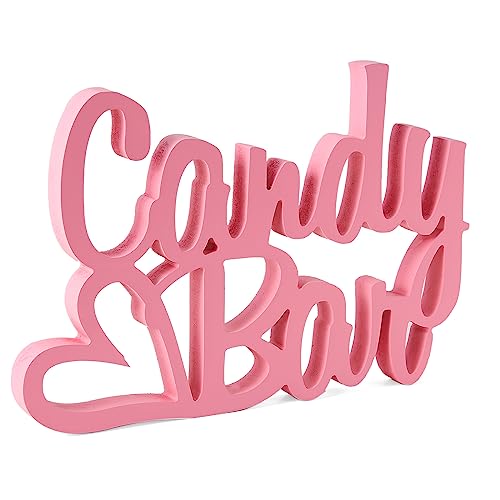 HOECMRHP Candy Bar - Decoración de mesa con texto en inglés 'Candybar', para bodas, cumpleaños y otros eventos, color rosa