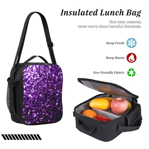 Sac à dos d'école léger 3 pièces violet et noir avec boîte à déjeuner et trousse fille - 6