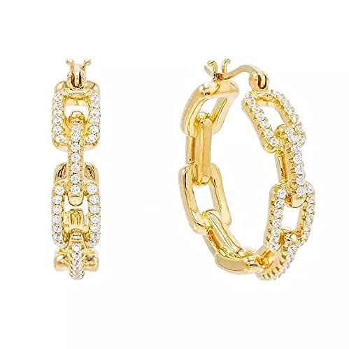 Damen Diamant Gold Creolen Frauen Ohrringe Gold Silber Ohr-Schmuck Brillianten 18k Vergoldet 22mm Silber ohrringe mit zirkonia Stein Frauen schmuck (Gold Ohrringe) Cover