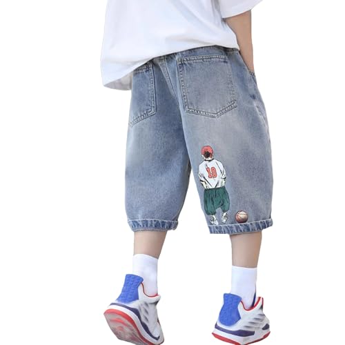 Générique Short en jean pour garçon Cargo Baggy Pantalon de sport court Bermuda décontracté avec Poches Cool Shorts Garçons Ado Garcon 4-14 Ans