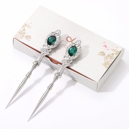 2Pcs Metal Embroidery Awl Set, European Vintage Carved Handle Scratch Awl, Sharp Sewing Awl Tool for Sewing with Storage Cases, Durable and Leather Punch Stitching DIY Craft(Silver) - Thumbnail 7