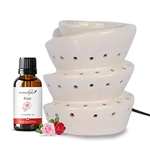 Aromahpure White Electric Ceramic Spiral Diffuser 15 ml Fragrance Oil | Scented Diffuser Charming Rose | Elegant Diffuser for Home, Mandir, Office, Desk Decoratives, Gifting