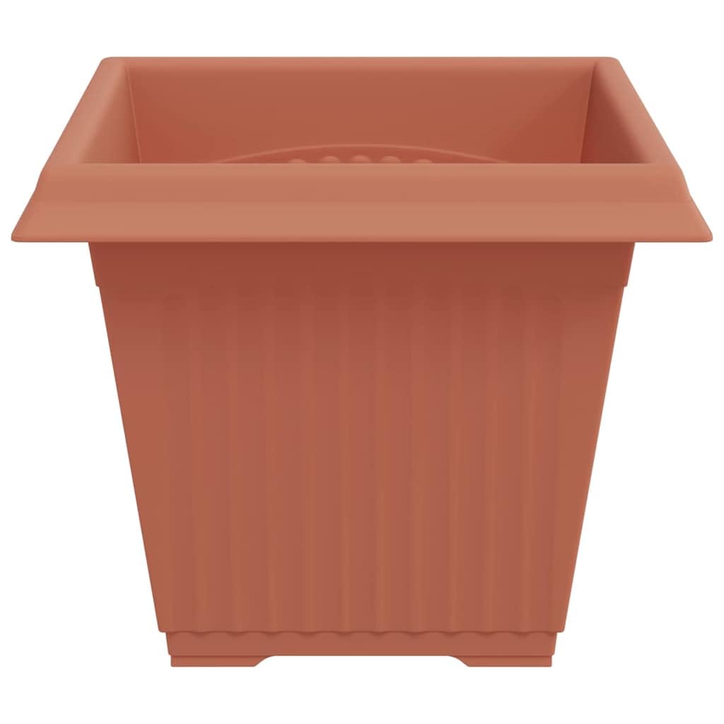Set di 6 vasi da fiori quadrati, 38 x 38 x 30 cm, rosso mattone, grandi fioriere in plastica, per giardino, balcone e terrazza, resistenti alle intemperie, con drenaggio