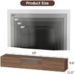 63" Floating TV Stand for TVs up to 75", Fluted Entertainment Center with Remote Control for LED Lights, Wall Mounted Shelf, Mid-Century Modern TV Console w/Glass Door for Living Room (Walnut)