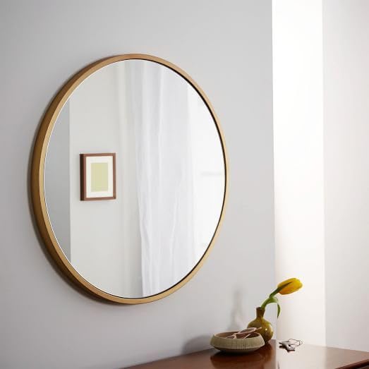 Image of Stylish Vanity Mirror, Modern Wall Mirror in Gold Metal Frame, Decorative Wall-Mounted Mirror, Home Decor Mirrors for Bathroom, Living Rooms, Entryways (18X18)