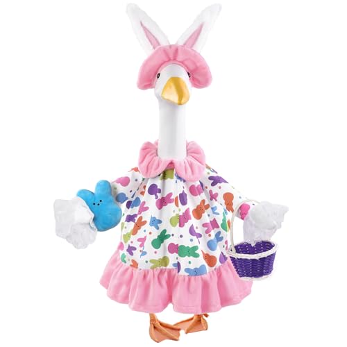 Teeanzo Easter Goose Outfit with Purple Basket for 23 Porch Goose Holiday Bunny Hat Costume Easter Party Outdoor Garden Patio Yard Lawn Art Decoration