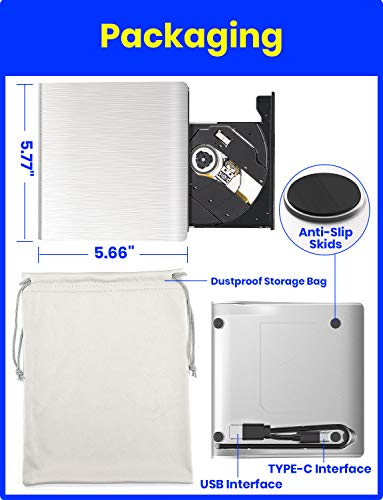 External CD DVD Drive Type C USB 3.0/2.0 Portable CD DVD +/-RW Drive Slim DVD/CD ROM Rewriter Burner Writer Compatible with Laptop Desktop PC Windows XP/2003/Vista/7/8.1/10,Linux,Mac OS, EURPMASK
