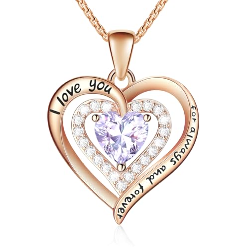 925-Sterling-Silver-Heart-Birthstone-Necklace-for-Women-Wife-Jewelry-Rose-Gold-18K-White-Gold-Plated-Necklaces-I-Love-You-Always-and-Forever-Jewelry-Gifts-for-Birthday-Valentines-Mothers-Day
