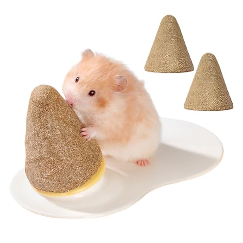 Niche pour hamsters – Tapis rafraîchissant en céramique pour hamsters – Jouets à croquer à cône avec coussinet et bâtons pour dents, pour petits animaux...
