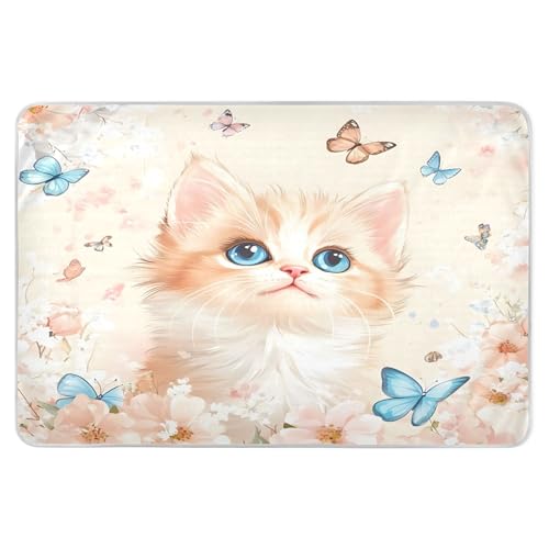 Takiito Cute Kitten Butterflies Bed Pad Reusable Bed Underpad Washable Waterproof Leak-Proof Quick Dry Incontinence Pee Pad for Toddlers Kids Adults Pets 34x52 in