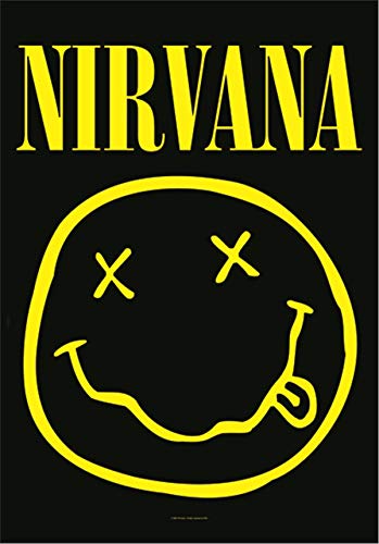 Heart Rock Nirvana Smiley Grand Tissu Affiche / Drapeau 1100mm x 750mm