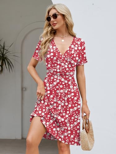 Image of Naggoo Womens Summer Dresses for Women 2026 Spring Floral Sundress Short Sleeve V Neck Wrap Dress with Pockets