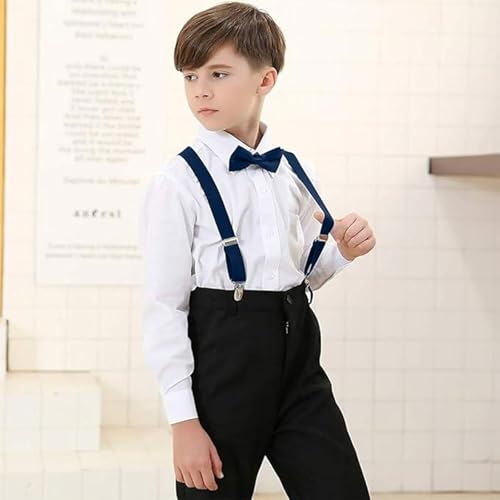 Tokaneit Enfants Bretelles Noeud Papillon Set Bleu Marine Ensemble de Nœud Papillon et de Sangle,Bretelles Élastiques Réglables,Ensemble de Lanières Dorsales Universelles en Forme de Y – vue 3
