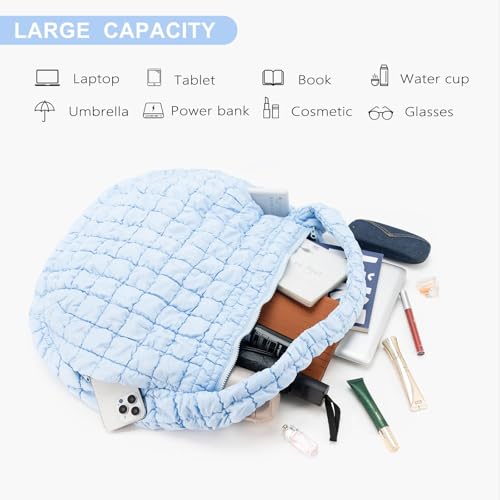 Image of Puffer Tote Bag For Women Quilted Crossbody, Lightweight Puffy Purse Large Hobo Puff Shoulder Handbags