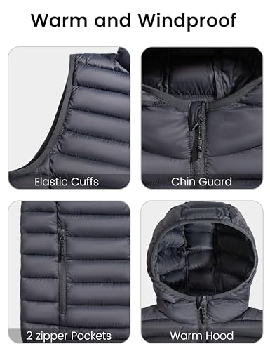 Image of Little Donkey Andy Boys Winter Puffer Vest Packable Lightweight Faux Down Hooded Sleeveless Jacket 6-14 Years