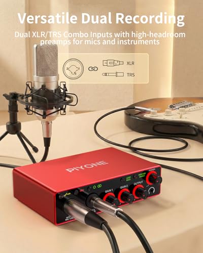 Image of Audio Interface, 2X2 24-bit /192kHz Interface for High-Fidelity, Studio Quality PC /Mac /iOS Recording, XLR /TRS Combo Input, Monitor Mix /Loopback Function, One-Cable Setup(Alloy Red)