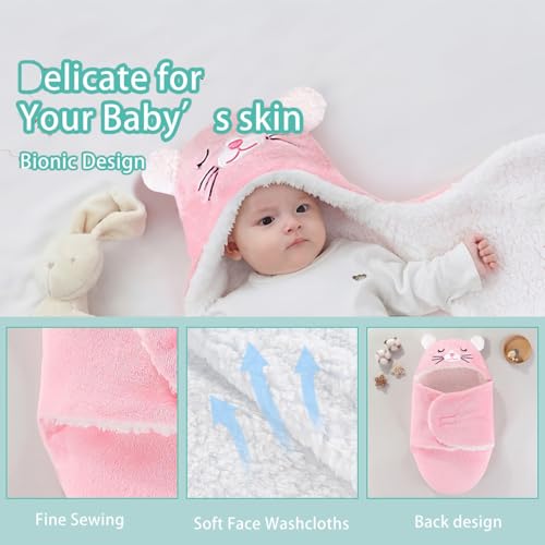 Image of Swaddles for Newborns,Personalized Baby Sleep Sack,Infant Cute Plush Receiving Blanket 0-6 Months for Girl Boy (Pink Cat)