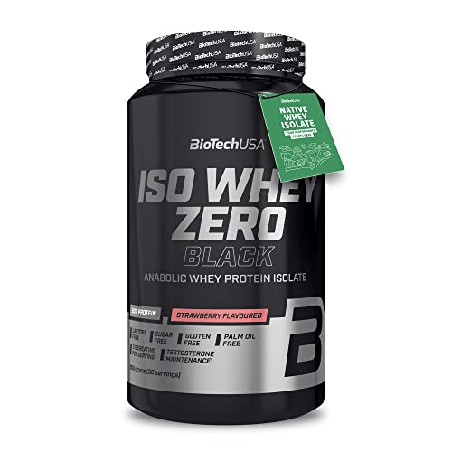 BioTechUSA Iso Whey Zero Black, contenant 90% de protéines, avec de la créatine, des acides aminés, 908 g, Fraise