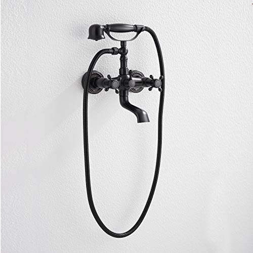 Grifo para bañera GGStudy acabado en bronce frotado en aceite, montaje en pared, con ducha de mano, doble manija cruzada y adaptador ajustable miniatura 3