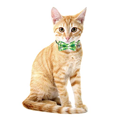 image for PTDECOR St. Patrick's Day Cat Collar Breakaway with Bow Tie and Bell, 