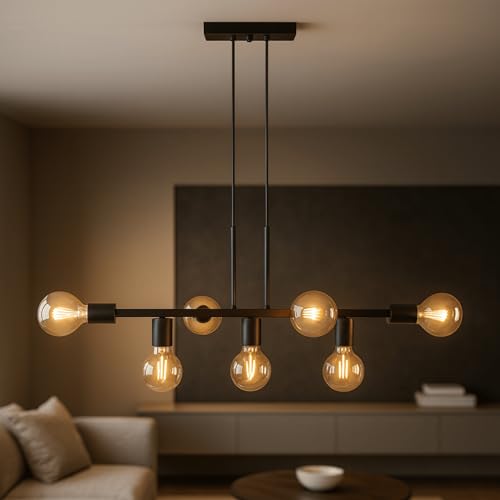 Pendente Rubis 7 Lâmpadas 68cm Industrial (Preto)