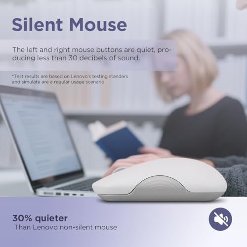 Image of Lenovo 350 Wireless Bluetooth Mouse, Silent Click, 3 Level DPI (1000, 1600, 2400), 36 Month Battery Life, 2 Device Pairing, Cloud Grey