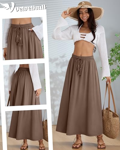 3 Pack Women's Maxi Long Skirts, Ankle Length a Line Elastic High Waist Flowy Boho Casual Skirt with Pockets4